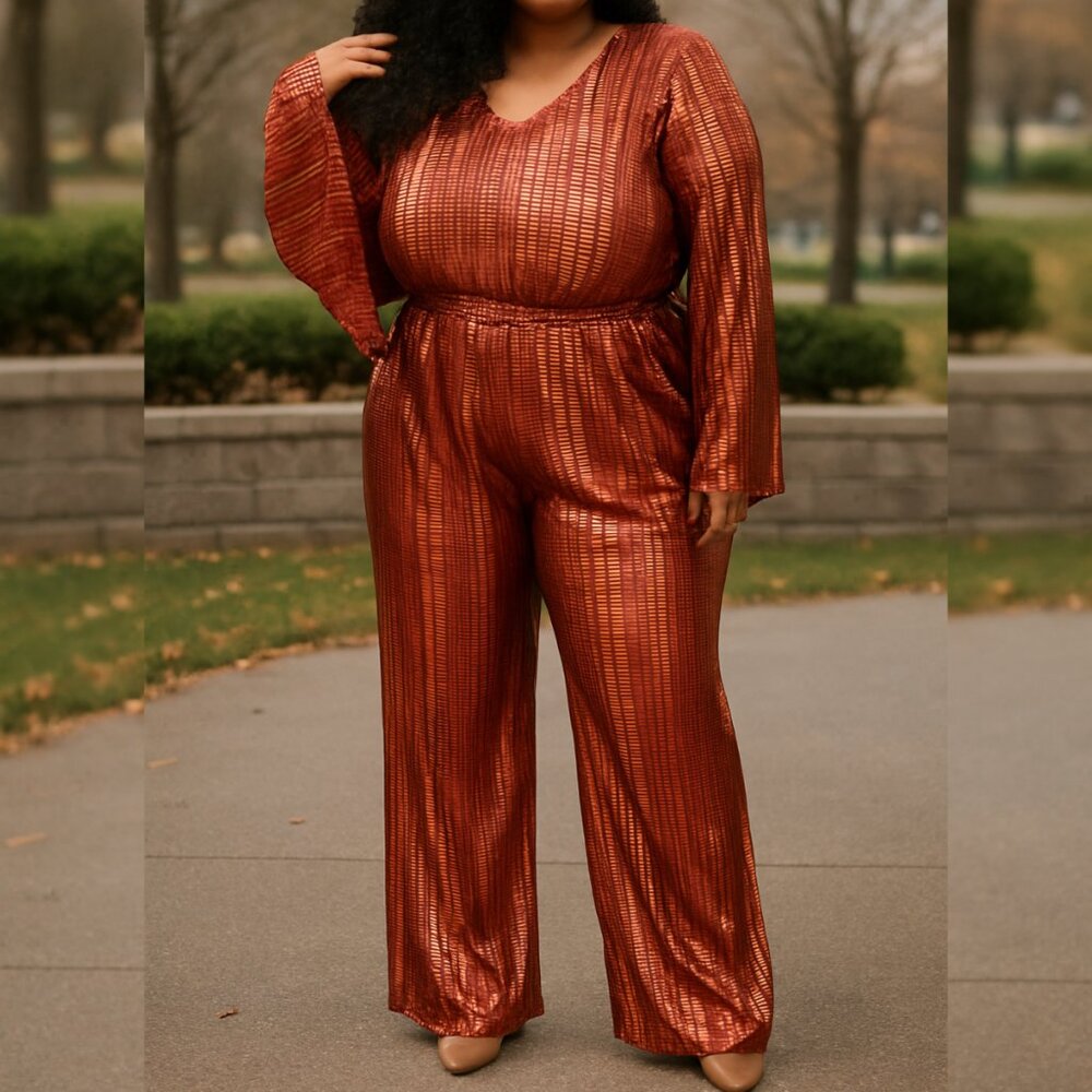 1X Metallic Red and Gold Jumpsuit